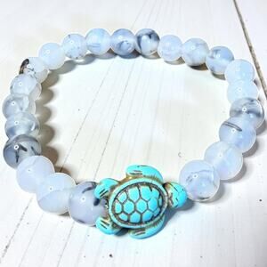 Turquoise Turtle Beaded Agate Stretch Bracelet